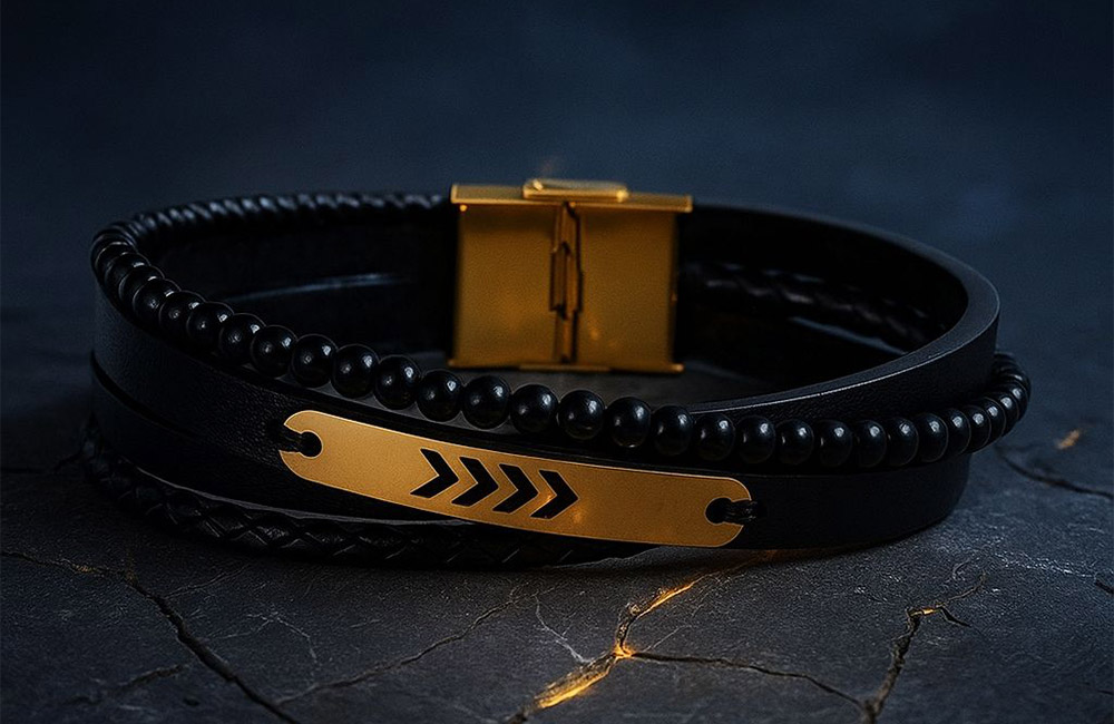 دستبند چرم و طلا